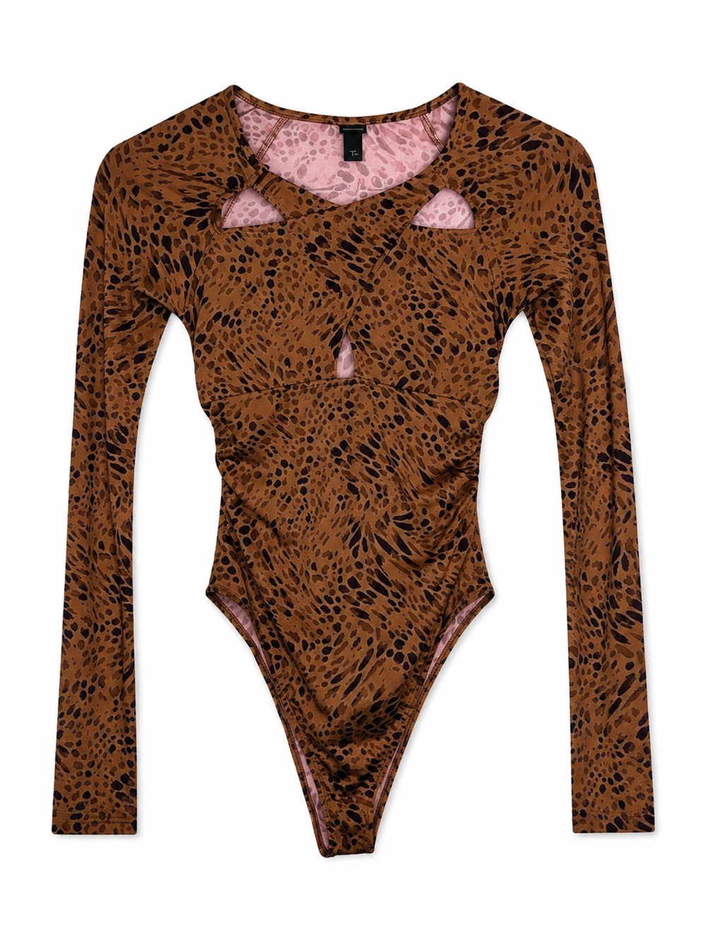 Wild Fable NWT Brown Black Animal Print Cutout Long Sleeve Bodysuit Size XS